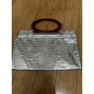 Lady Pride Silver Foil Crocodile Embossed Foldable Tote W/ Lucite Handles